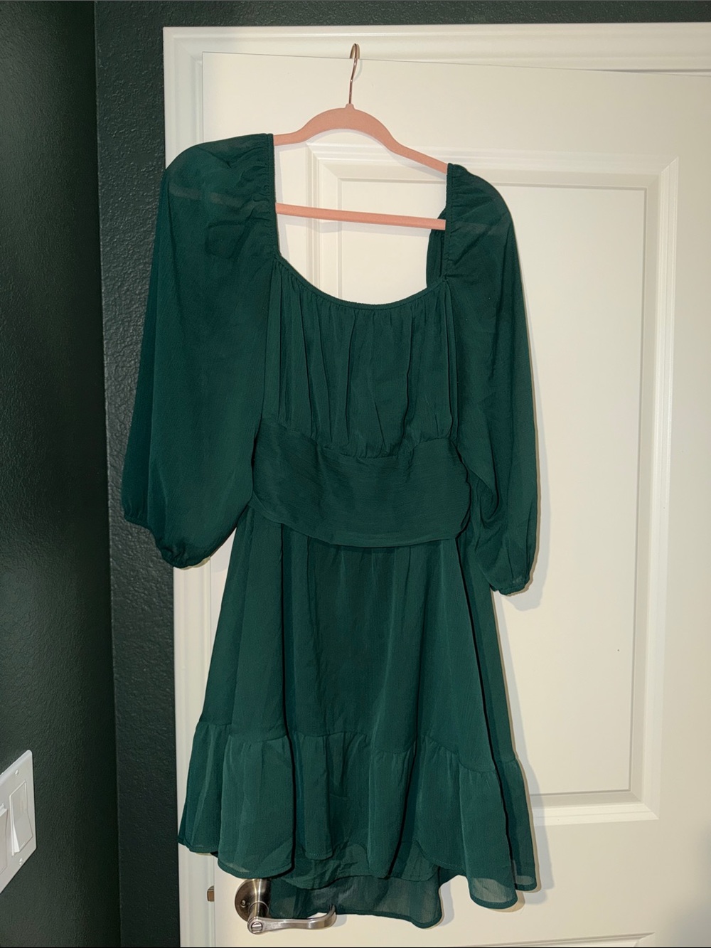 Emerald Green Square-Neck Dress